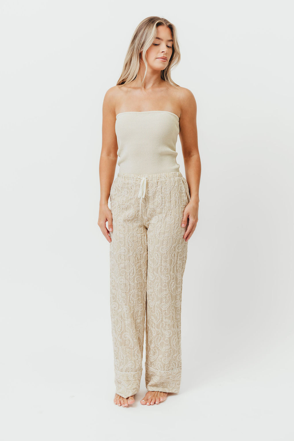 Jezebel Embroidered Paisley Pants in Natural *Final-Sale*