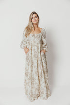 Peyton 100% Cotton Maxi Dress in Brown Floral - Bump Friendly