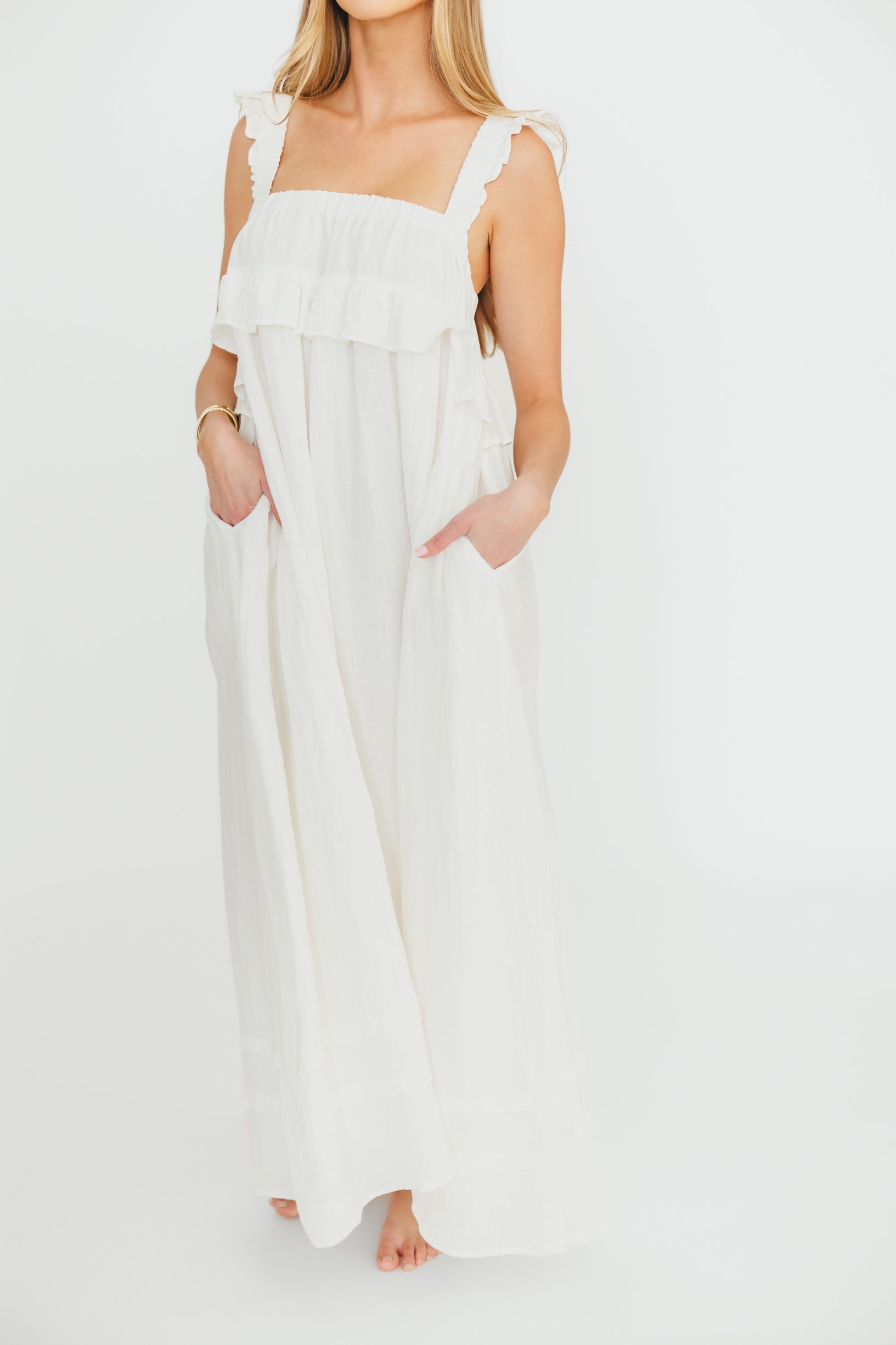 Lelah 100% Linen Maxi Dress in Off-White - Bump Friendly - Restocking in 2026