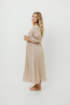 Hunter Printed Gauze Midi Dress in Natural Plaid - Bump Friendly