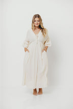 Hunter 100% Cotton Gauze Midi Dress in Soy - Bump Friendly