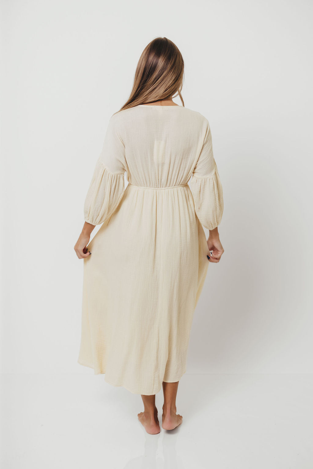 Hunter 100% Cotton Gauze Midi Dress in Butter - Bump Friendly *Final-Sale*