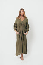 Hunter 100% Cotton Gauze Midi Dress in Green - Bump Friendly