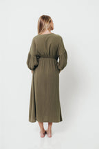 Hunter 100% Cotton Gauze Midi Dress in Green - Bump Friendly