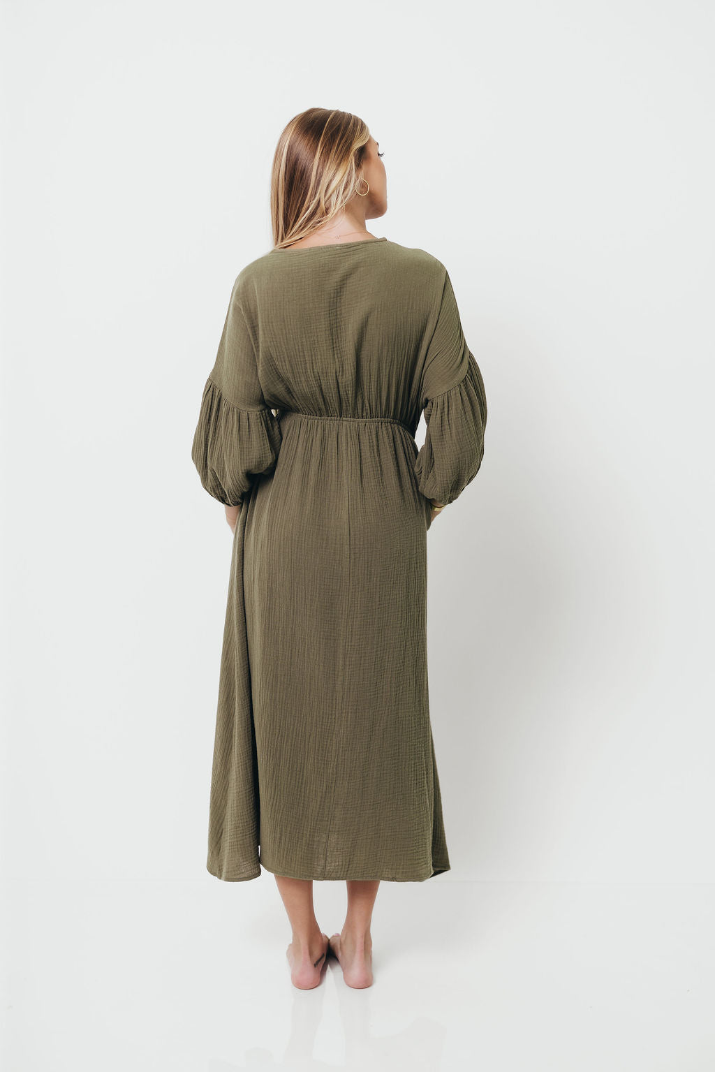 Hunter 100% Cotton Gauze Midi Dress in Green - Bump Friendly