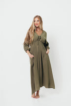 Hunter 100% Cotton Gauze Midi Dress in Green - Bump Friendly
