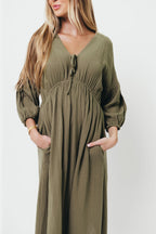 Hunter 100% Cotton Gauze Midi Dress in Green - Bump Friendly