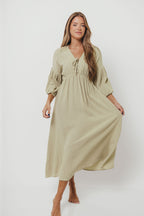 Hunter 100% Cotton Gauze Midi Dress in Thyme - Bump Friendly and Inclusive Sizing