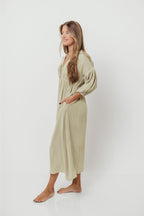 Hunter 100% Cotton Gauze Midi Dress in Thyme - Bump Friendly and Inclusive Sizing