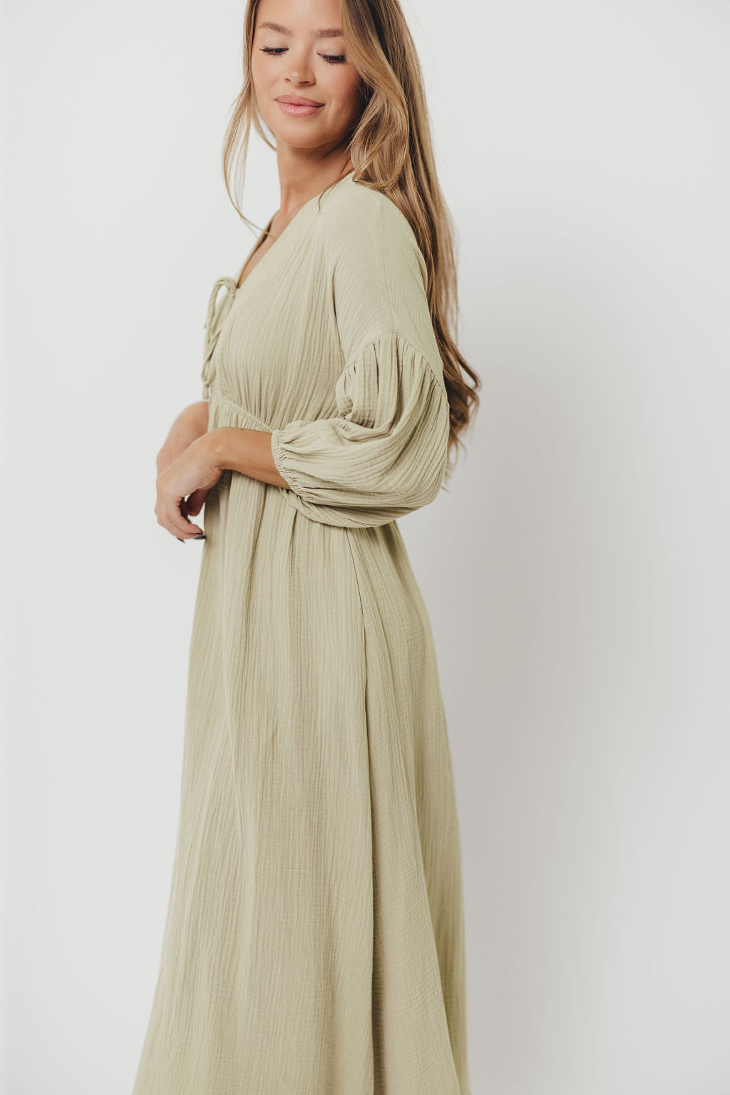 Hunter 100% Cotton Gauze Midi Dress in Thyme - Bump Friendly and Inclusive Sizing