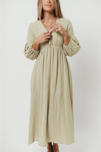 Hunter 100% Cotton Gauze Midi Dress in Thyme - Bump Friendly and Inclusive Sizing