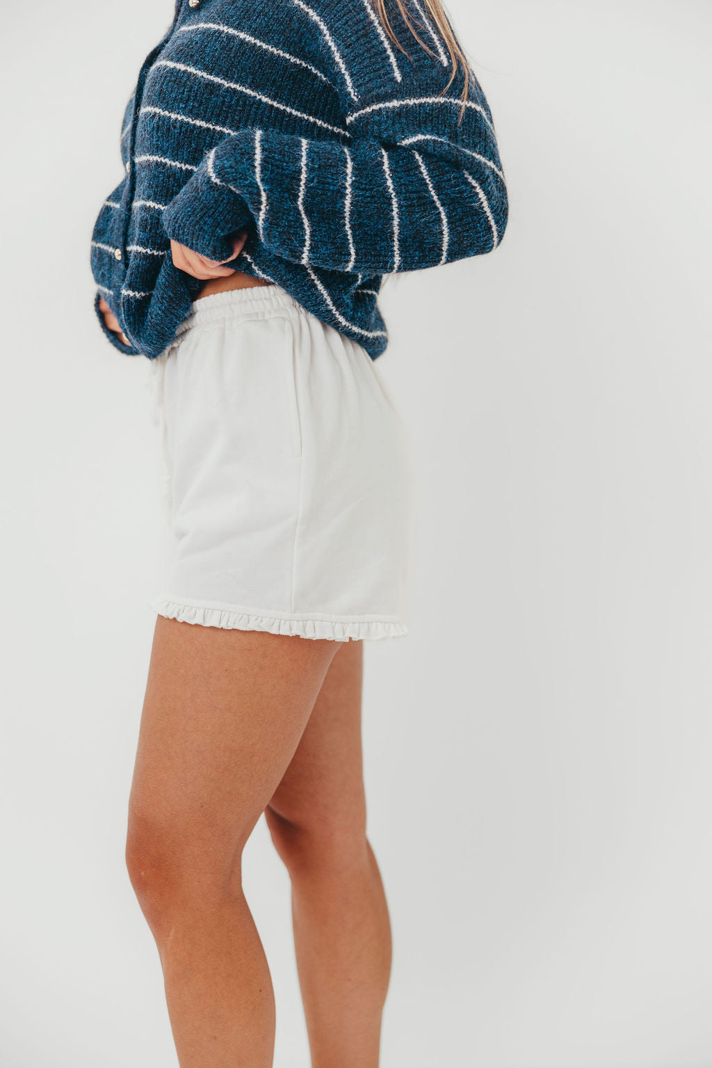 Trevi Ruffle Hem Knit Shorts in White