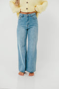 Aniston Woven Cotton Viscose Straight Leg Pants in Denim