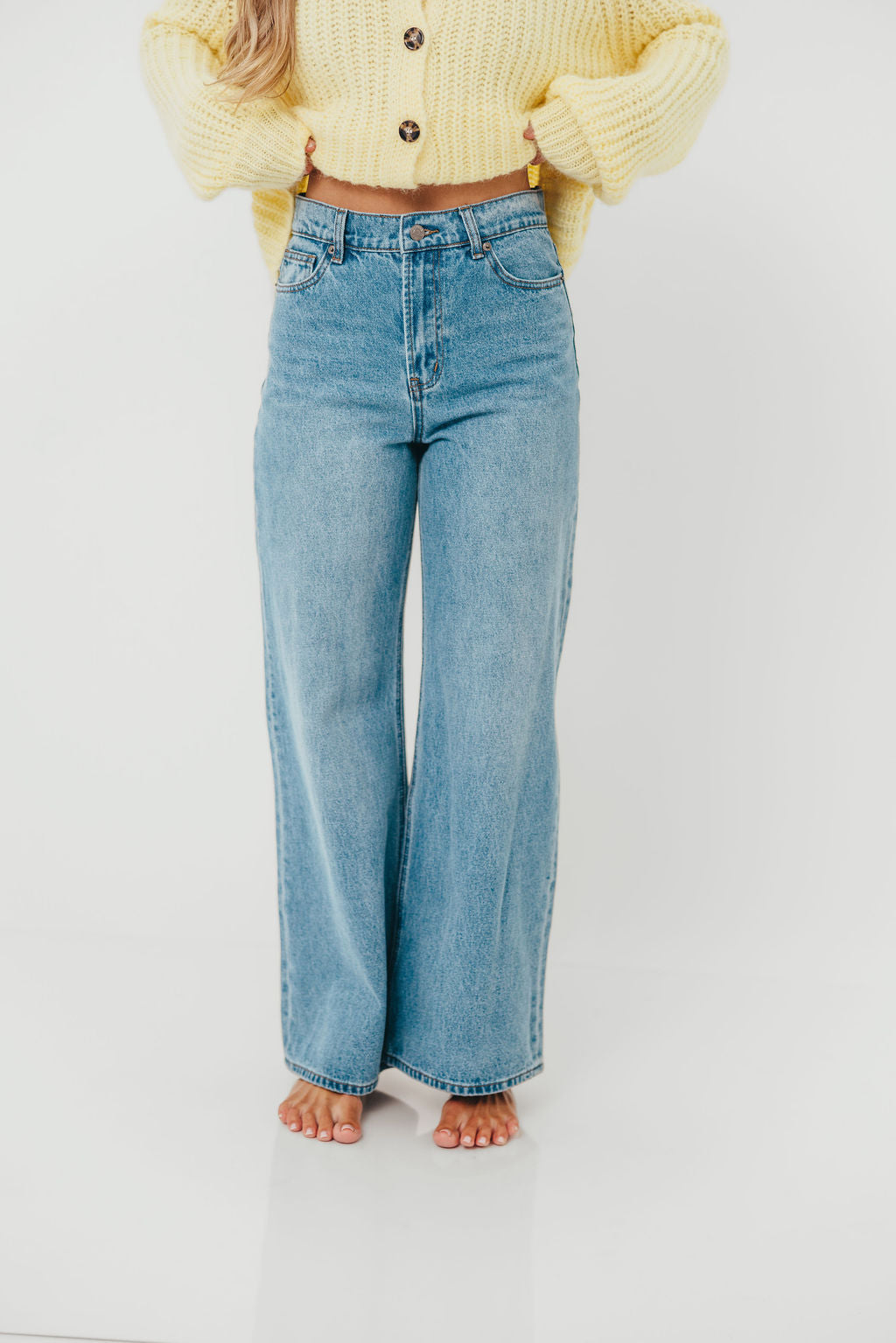 Aniston Woven Cotton Viscose Straight Leg Pants in Denim