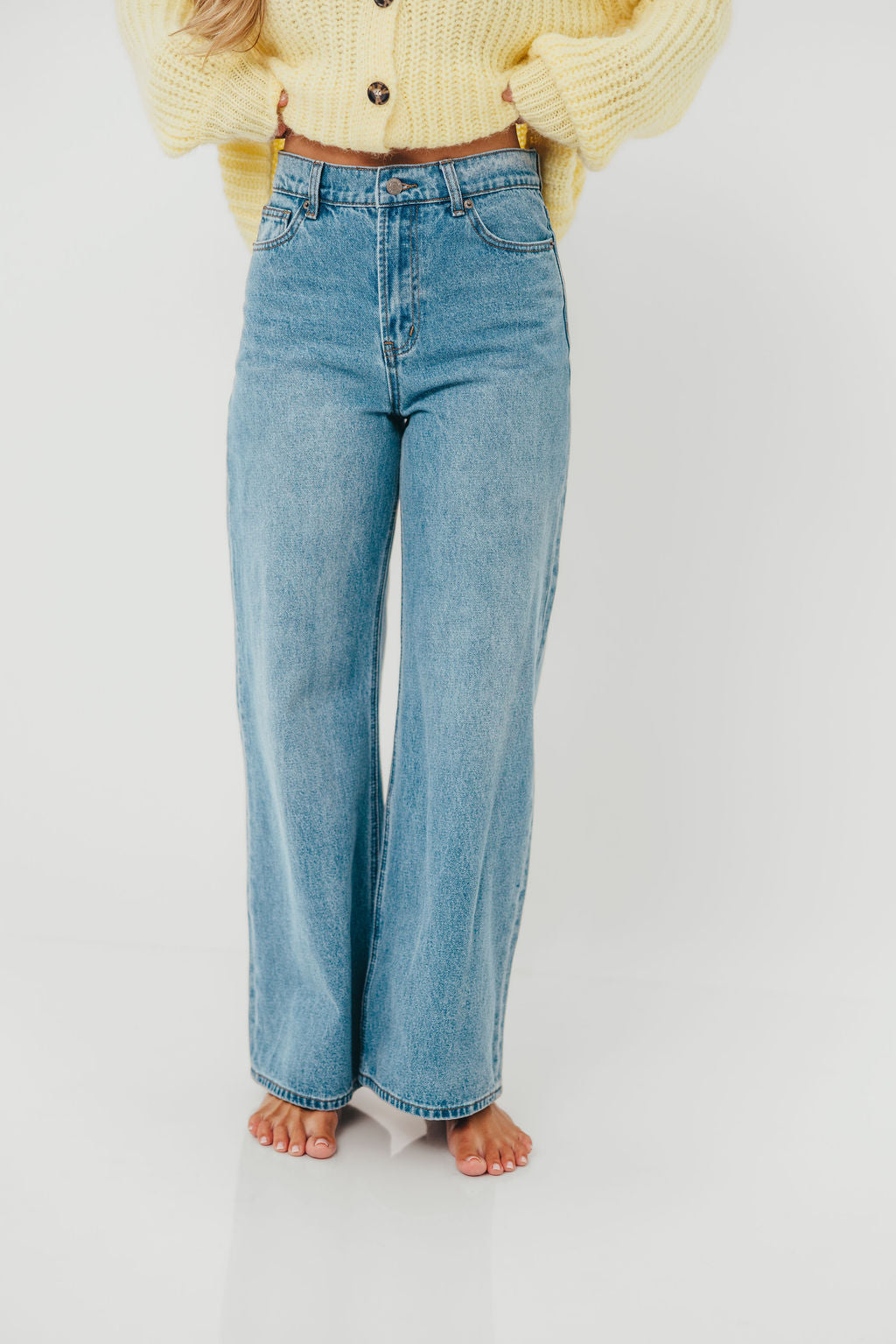 Aniston Woven Cotton Viscose Straight Leg Pants in Denim