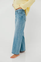 Aniston Woven Cotton Viscose Straight Leg Pants in Denim