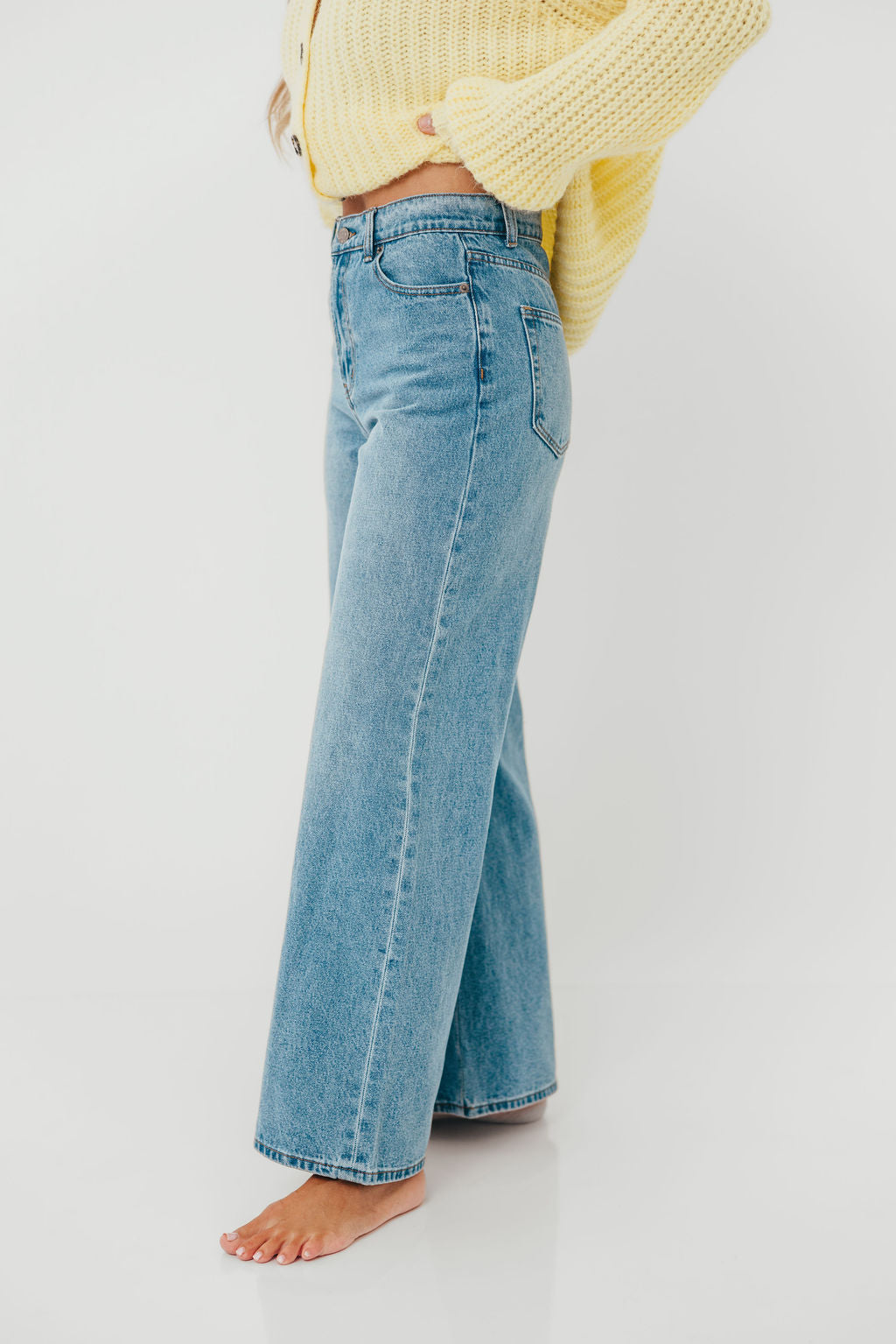 Aniston Woven Cotton Viscose Straight Leg Pants in Denim
