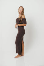 Aston Bow Front Maxi Sweater Dress in Charcoal Brown - Bump Friendly