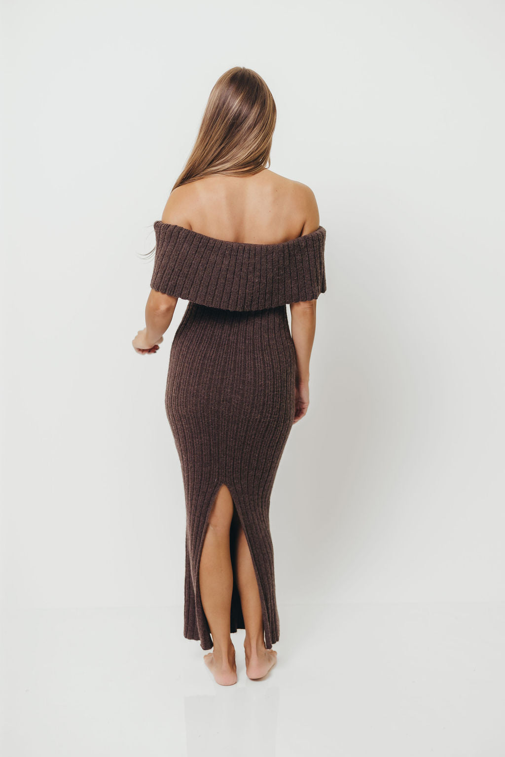 Aston Bow Front Maxi Sweater Dress in Charcoal Brown - Bump Friendly