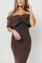 Aston Bow Front Maxi Sweater Dress in Charcoal Brown - Bump Friendly