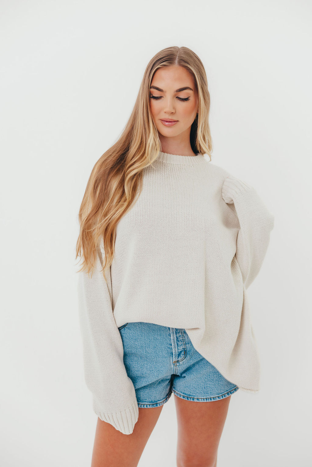 Luna Relaxed Boyfriend Fit Crew Neck Sweater in Oatmeal