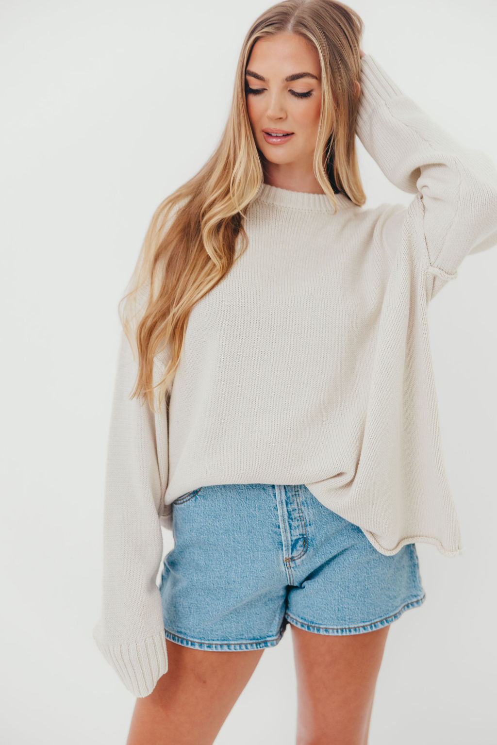 Luna Relaxed Boyfriend Fit Crew Neck Sweater in Oatmeal
