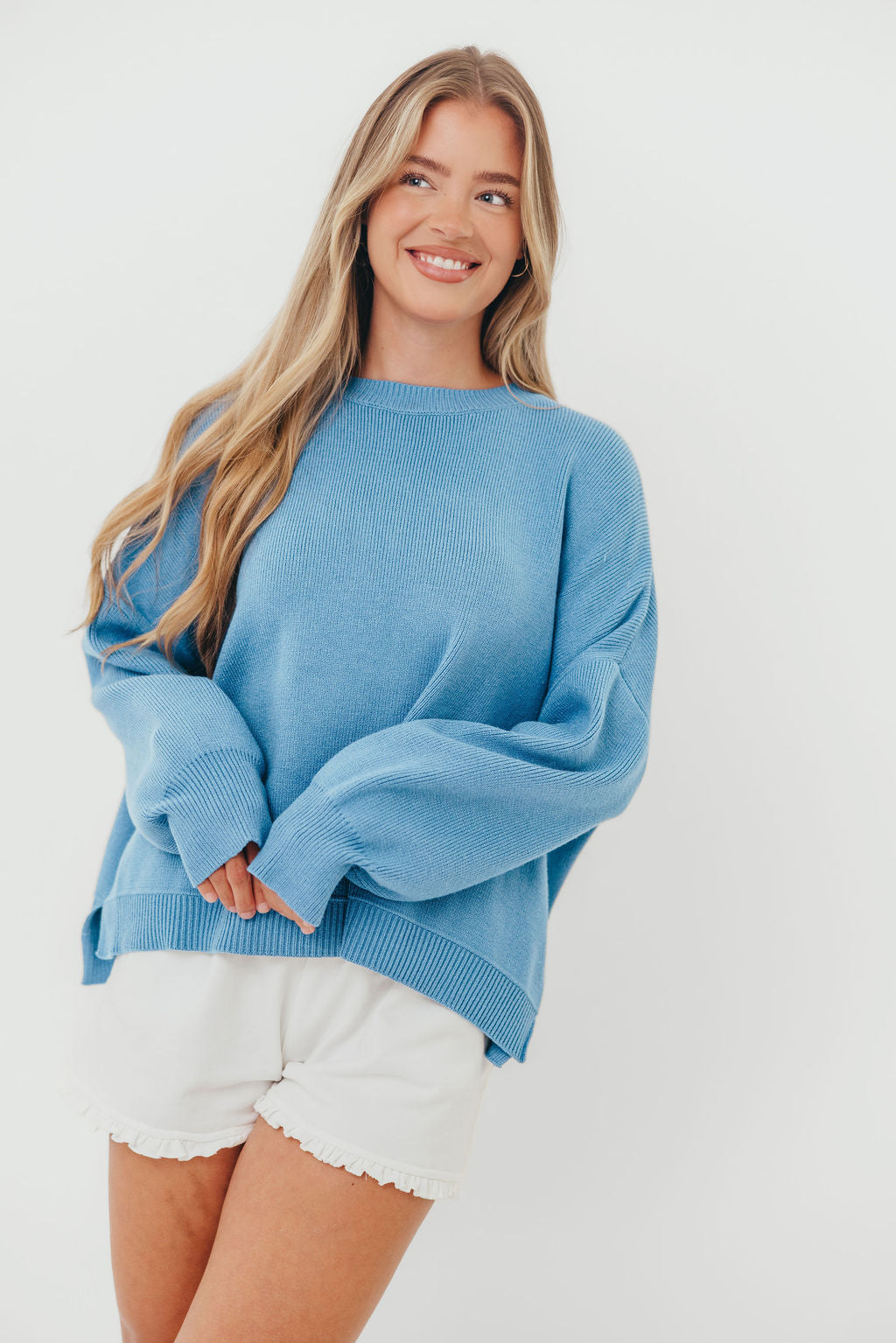 Leigh Drop Shoulder Sweater in Pacific