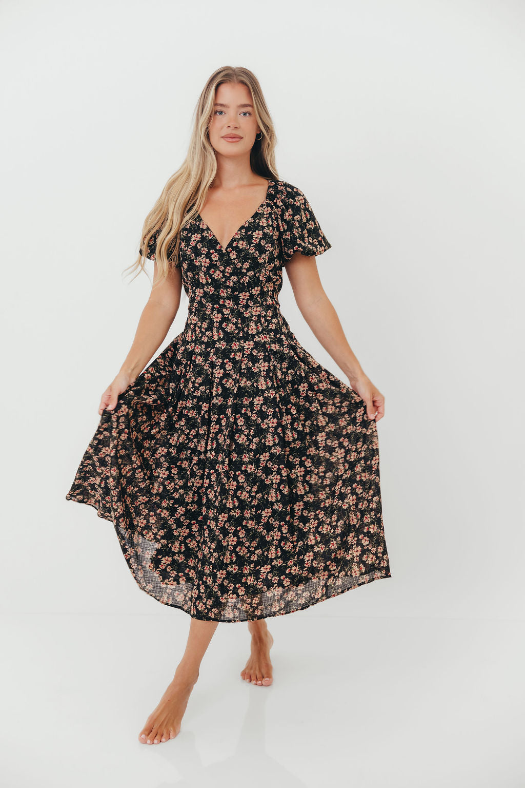 Milania Midi Dress in Black Floral