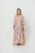 Mona Maxi Dress with Smocking in Pink/Beige Multi Floral - Bump Friendly