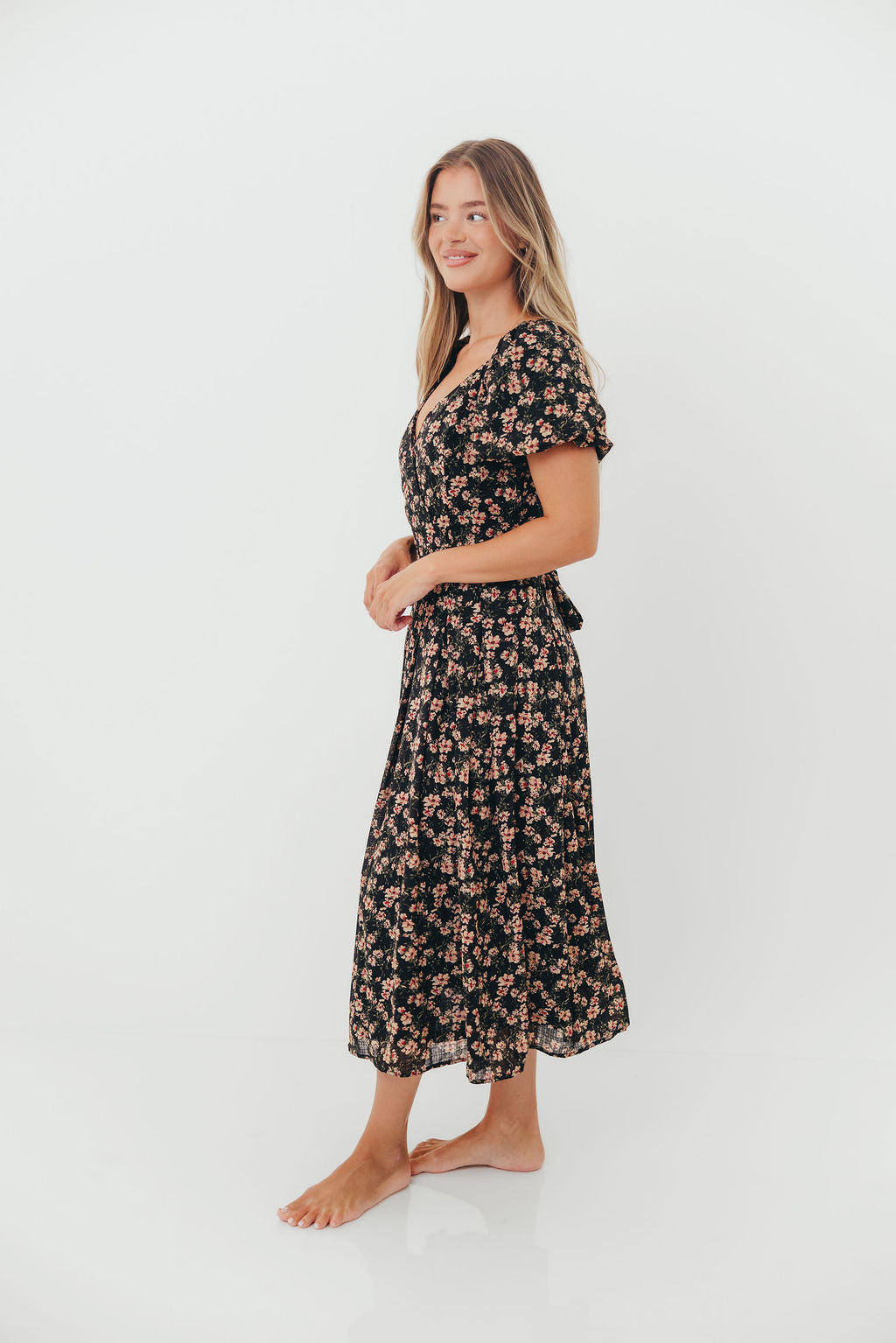 Milania Midi Dress in Black Floral