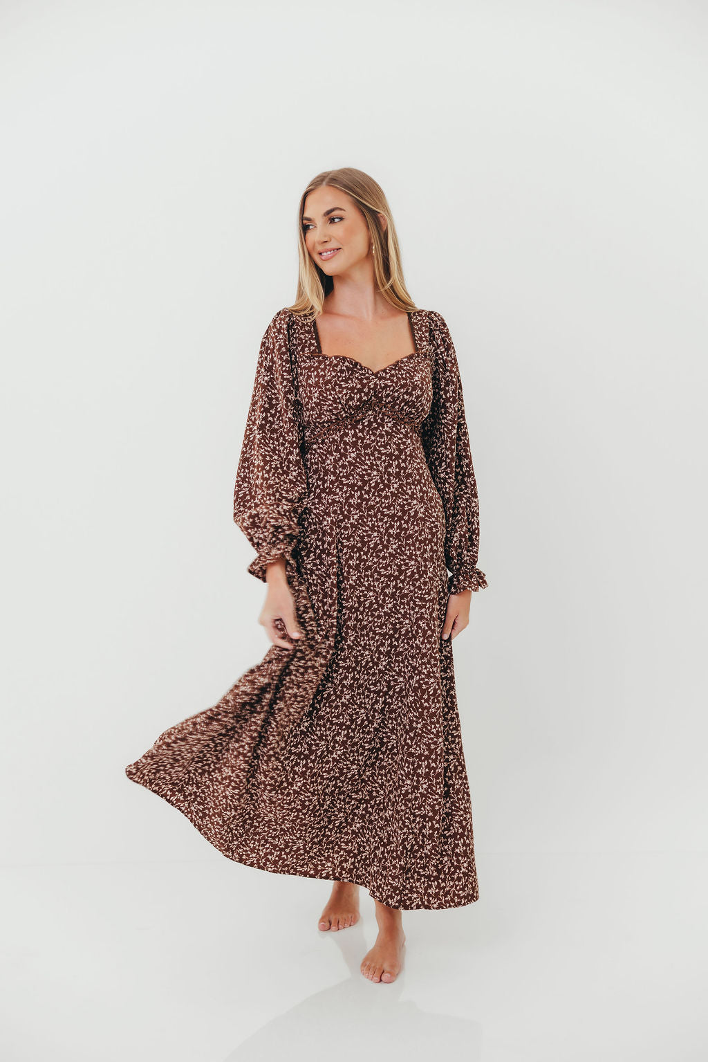 Erin Floral Maxi Dress in Mocha