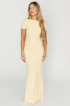 The Charlie Ribbed Maxi Dress in Butter Yellow - Bump Friendly