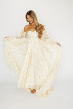 Delilah Maxi Dress With Train in Cream Floral - Bump Friendly