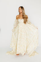 Delilah Maxi Dress With Train in Cream Floral - Bump Friendly