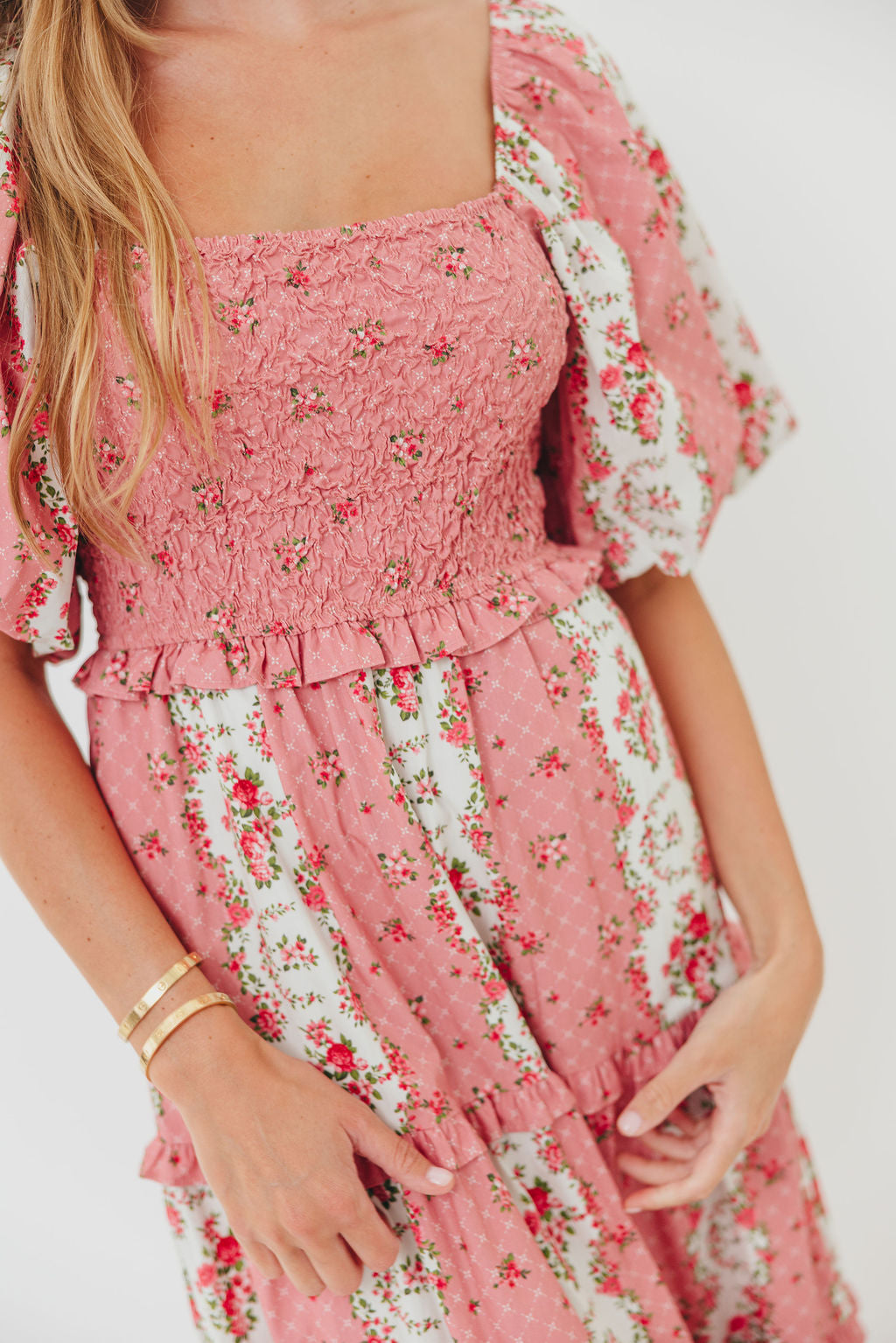 CariDee Floral Print Ruffle Detail Maxi Dress in Mauve