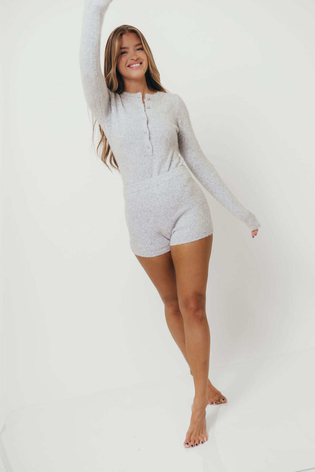 Talynn Knit Bodysuit and Shorts Set in Grey