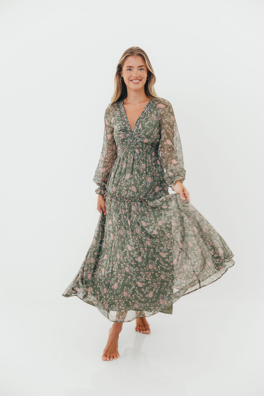 Rosita Floral Maxi Dress in Dusted Eucalyptus