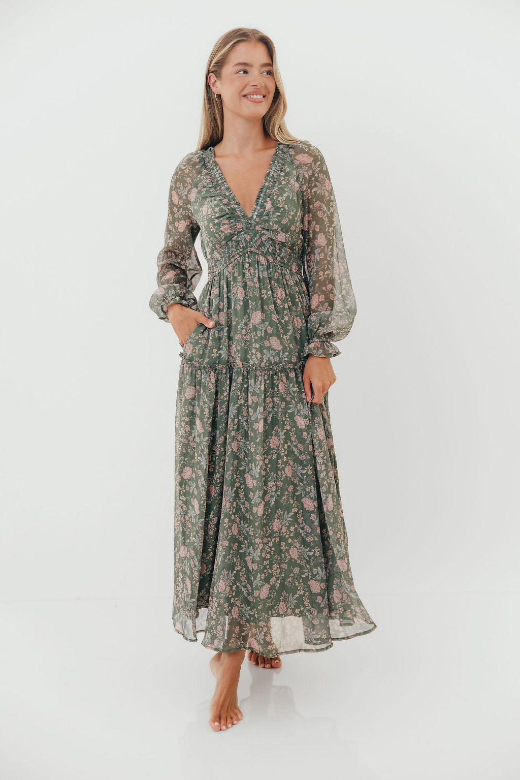Rosita Floral Maxi Dress in Dusted Eucalyptus