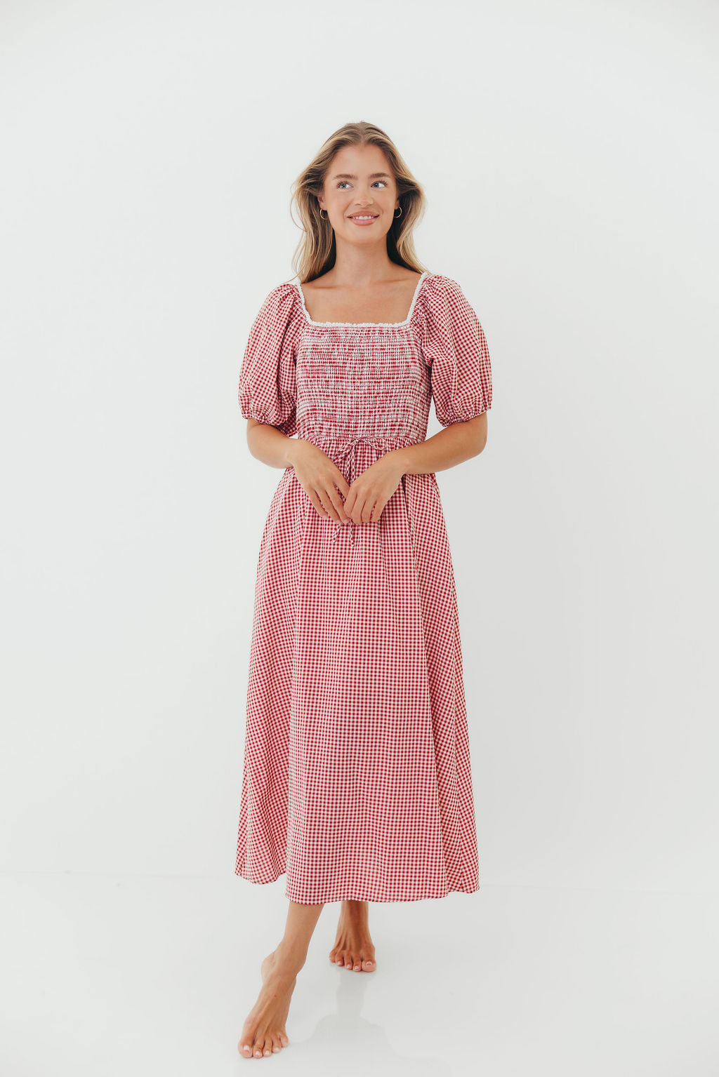 Joy Gingham Midi Dress in Red/White