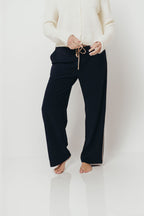 Amanza Vintage Contrast Piping Drawstring Pants in Navy Tan *Final Sale*
