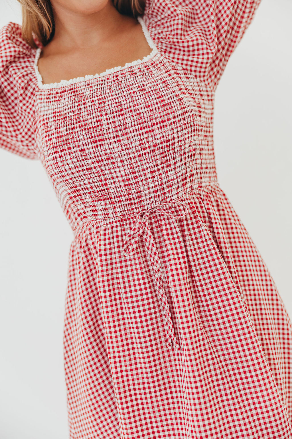 Joy Gingham Midi Dress in Red/White