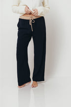 Amanza Vintage Contrast Piping Drawstring Pants in Navy Tan *Final Sale*