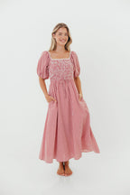 Joy Gingham Midi Dress in Red/White