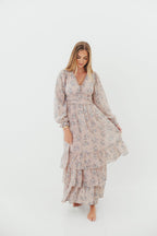 Shenae Ruffled Tiered Floral Maxi Dress in Dusty Pink