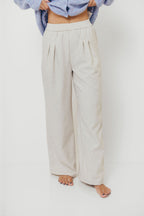 Truett Elastic Band Pleated Wide-Leg Pants in Ivory White