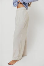 Truett Elastic Band Pleated Wide-Leg Pants in Ivory White