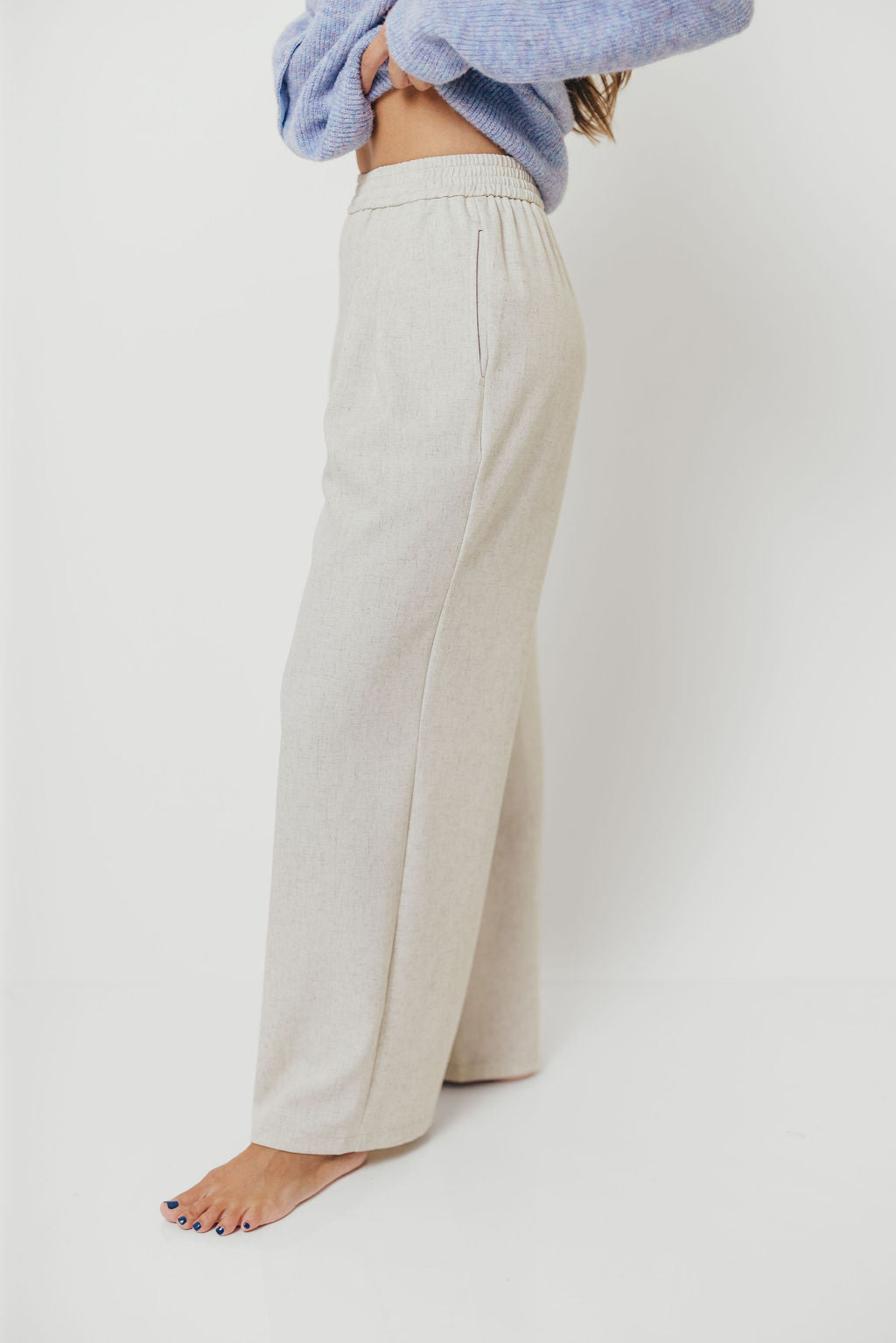 Truett Elastic Band Pleated Wide-Leg Pants in Ivory White