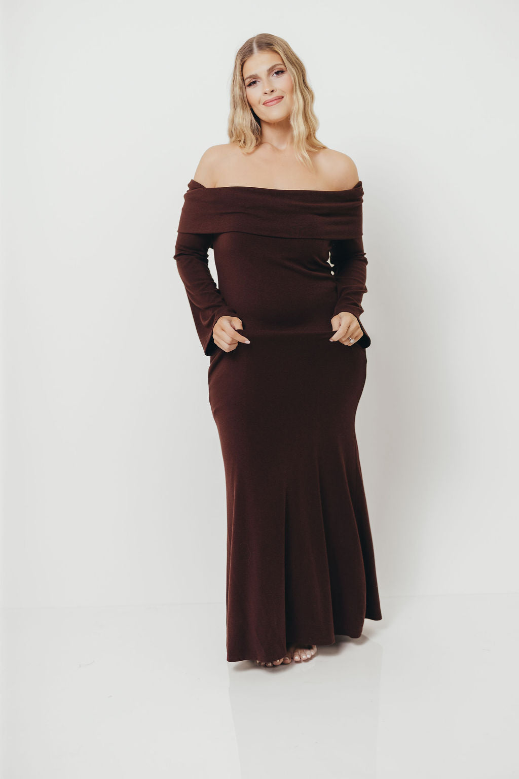 Monroe Maxi Dress with Long Sleeves in Chocolate Brown- Bump Friendly *Final Sale*