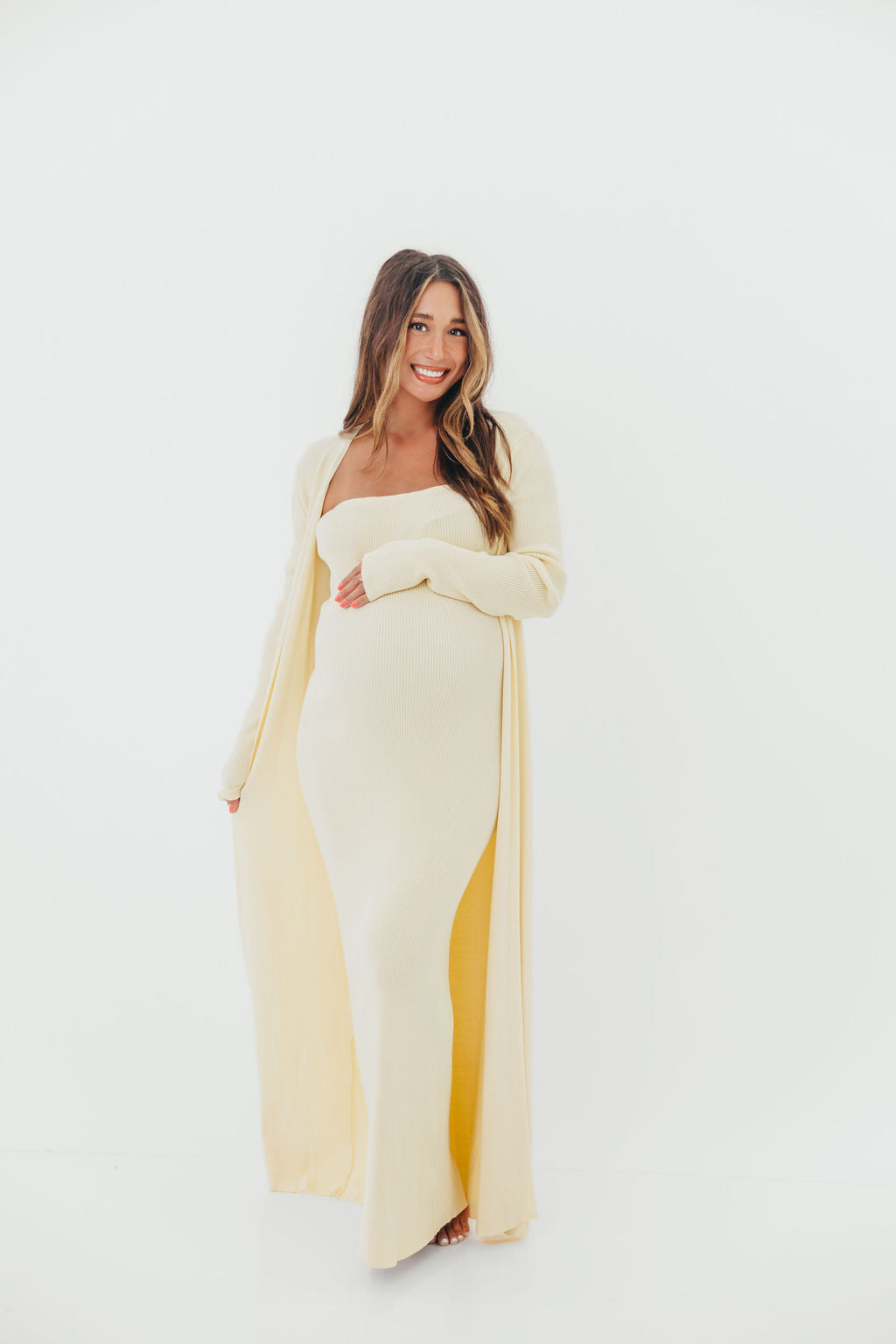 Lina Two Piece Dress Set in Butter Yellow - Bump Friendly