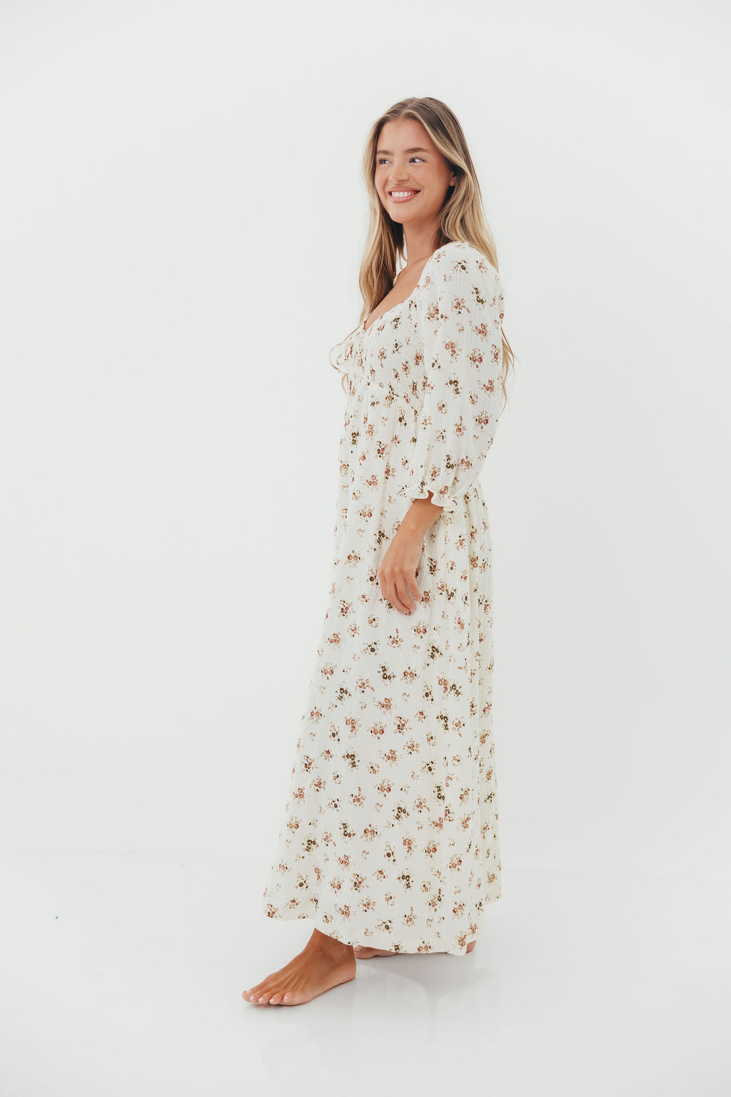 Cecilia 100% Cotton Smocked Maxi Dress in Cream - Bump Friendly